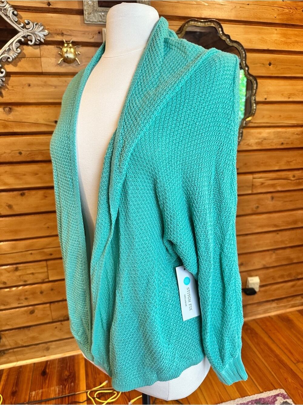 Pink Clover Turquoise Open-Front Knit Cardigan